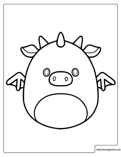 Dustin The Dragon Squishmallow Coloring Page With Horns And Wings.