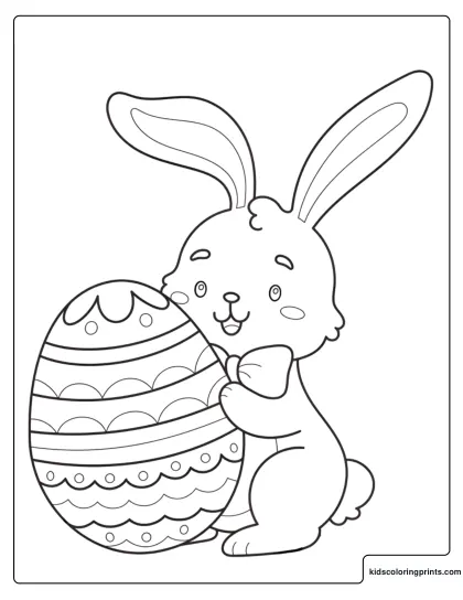 Easter Bunny Hugging A Large Decorated Egg Coloring Page