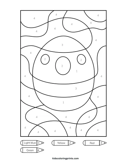 Easter Egg Color By Number Coloring Page With A Single Decorated Egg In Pastel Tones And Floral Patterns.