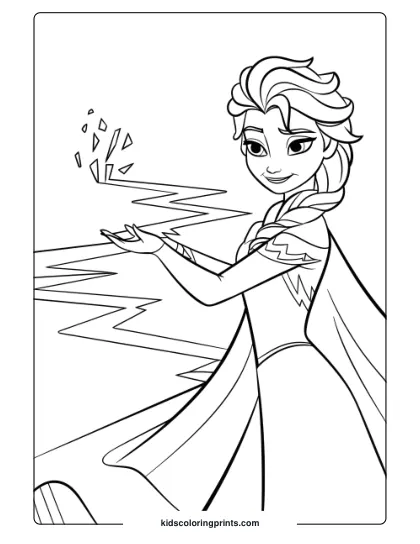 Elsa Creating A Path Of Ice For Her Friends In This Printable Coloring Page, Showcasing Her Magical Abilities.
