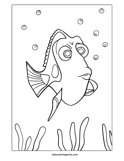 Dory Coloring Page Swimming Underwater.