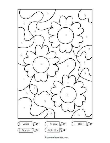 Flowers Color By Number Coloring Page Featuring Garden-Style Flowers With Soft Curves And Simple Shapes.