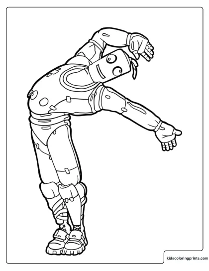 Fortnite Bendie Coloring Page In Stretch Pose With Arms Raised And Extended