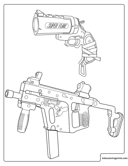 Fortnite Hornet Submachine Gun And Flare Gun Coloring Page With Two Weapons