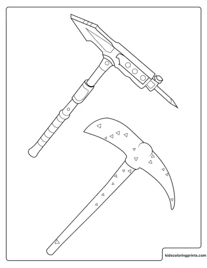 Fortnite Stellar Axe And Trusty No 2 Coloring Page With Spear Pickaxe And Pencil Pickaxe