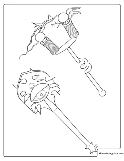 Fortnite Vision Axe And Ac Dc Axe Coloring Page With Eye Axe And Electric Coil Axe
