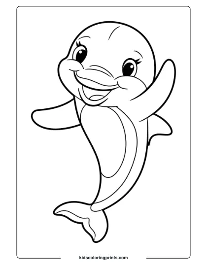 A Cheerful Dolphin Waving, Perfect For A Fun And Inviting Coloring Page.