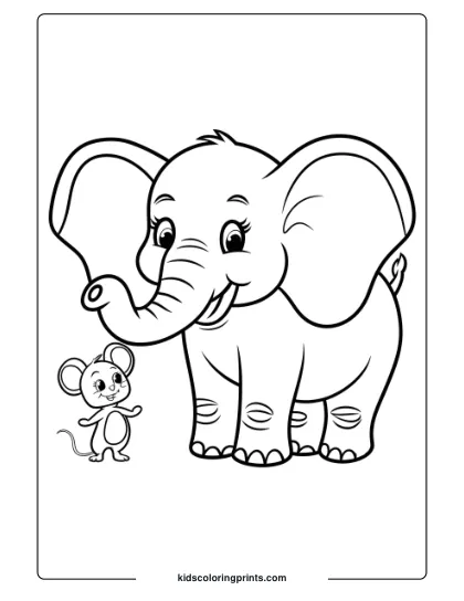 Coloring Page Of A Friendly Elephant And Mouse Together.