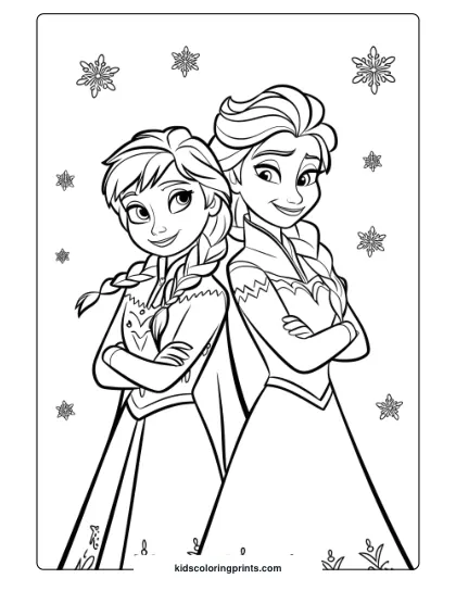 Anna And Elsa Enjoying A Winter Day Together In This Coloring Page, Capturing Their Bond And The Wintry Setting.