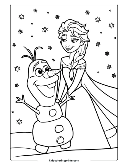 Elsa And Olaf Laughing Together In The Snow In This Coloring Page, Highlighting The Fun Friendship Between The Frozen Characters.