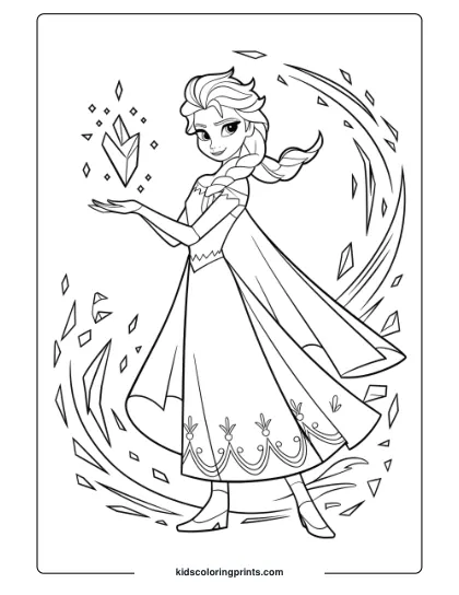 Elsa Using Her Sparkling Ice Powers In This Printable Coloring Page, Showcasing Her Magical Abilities.