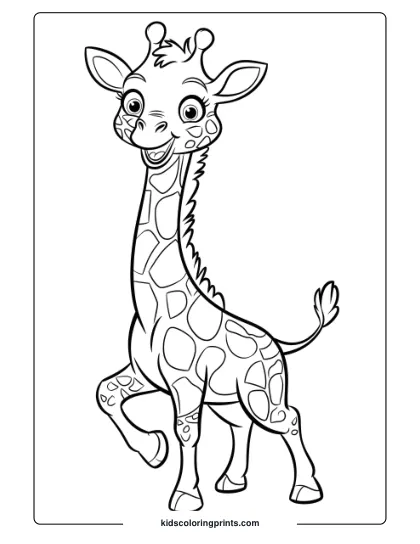 Fun-Filled Coloring Page Featuring A Joyful Giraffe, Ideal For Kids Who Like Playful Animal Designs.
