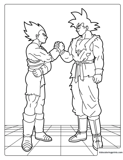 Goku And Vegeta Coloring Page With Their Fists Touching