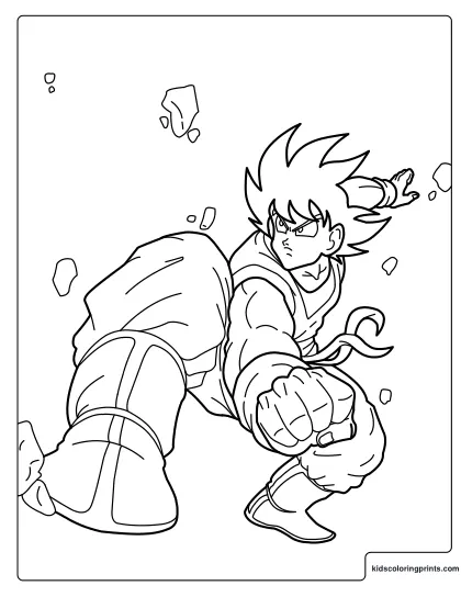 Goku In A Fighting Stance Coloring Page With One Fist Extended Forward