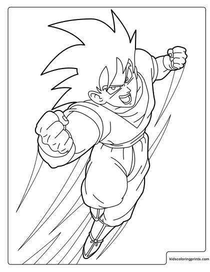Goku Transforming Into Super Saiyan Coloring Page While Flying Forward