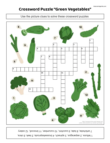 Free Printable Green Vegetables Crossword Puzzle For Classrooms.