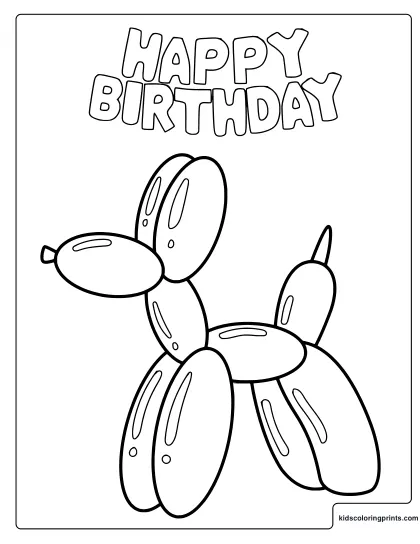Happy Birthday Balloon Dog Coloring Page With A Twisted Balloon Puppy