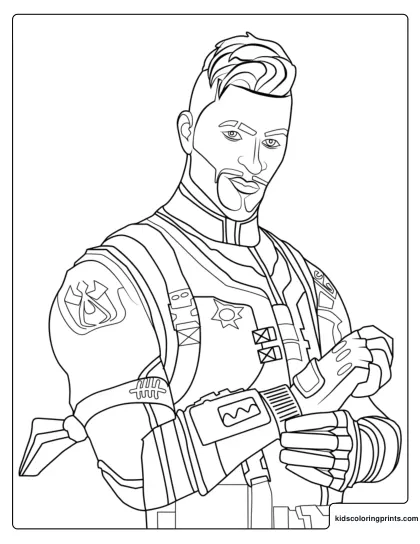 Hector From Fortnite Coloring Page With Hairstyle Beard And Armored Outfit