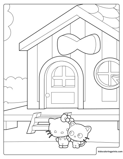Hello Kitty And Chococat Coloring Page In Front Of A Cute House