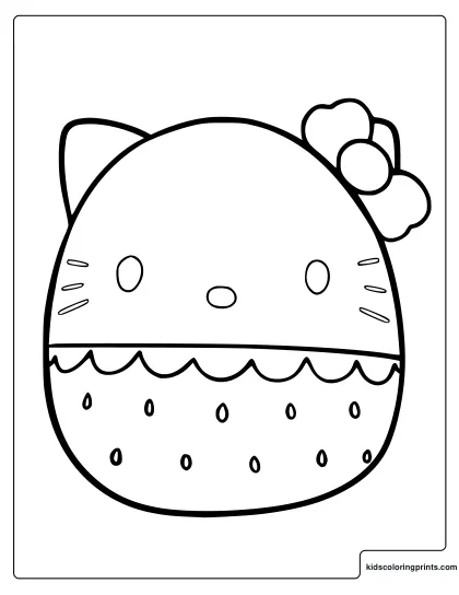 Hello Kitty Squishmallow Coloring Page With Bow And Simple Face.