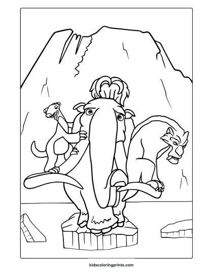 Ice Age Characters Coloring Page Standing Together.