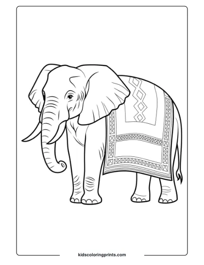 Coloring Page Of A Decorated Indian Elephant With A Patterned Blanket.