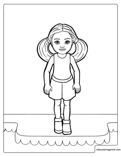 Kelly Coloring Page With Kelly Standing Front And Center On A Simple Stage Platform.