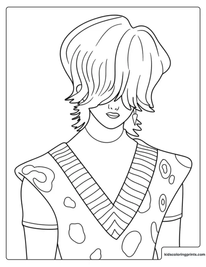 Mystery Portrait Coloring Page With Long Hair Covering The Eyes And Patterned Vest