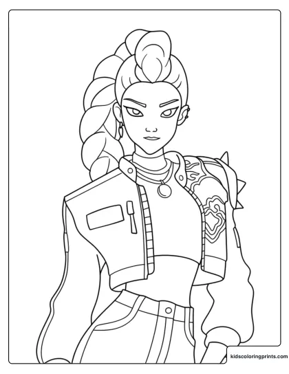 Rumi Stylish Outfit Coloring Page With Braided Hair And Cropped Jacket