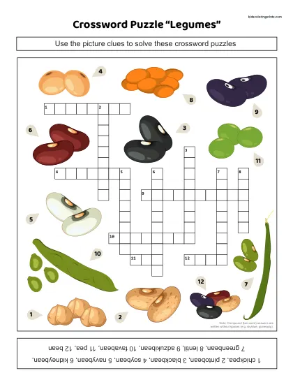 Free Printable Legumes Crossword Puzzle For Vocabulary Building.