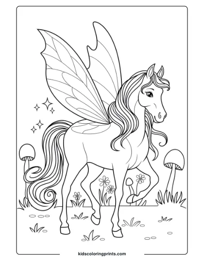 A Fairy Horse In An Enchanted Forest, Perfect For A Fantasy-Themed Coloring Page.