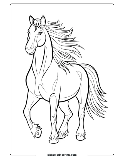 A Majestic Horse, Side Profile With Flowing Mane, Offers A Detailed And Beautiful Coloring Opportunity.