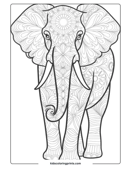 Coloring Page Of An Intricately Designed Mandala Elephant.
