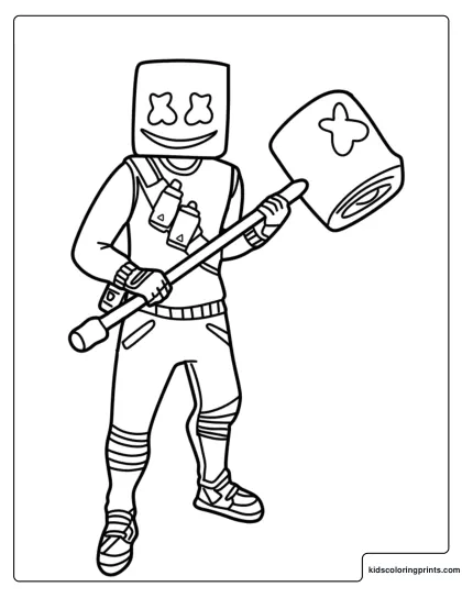 Marshmello From Fortnite Coloring Page With Marshmello Helmet Outfit And Hammer