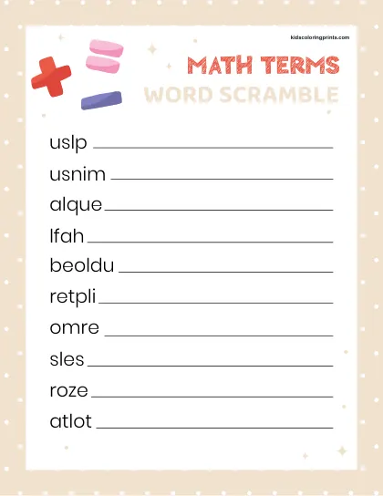 Free Printable Math Terms Word Scramble For Learners Who Enjoy Logical Challenges.