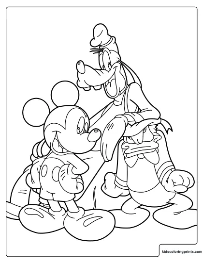Mickey, Donald And Goofy Coloring Page With The Three Disney Friends Together.