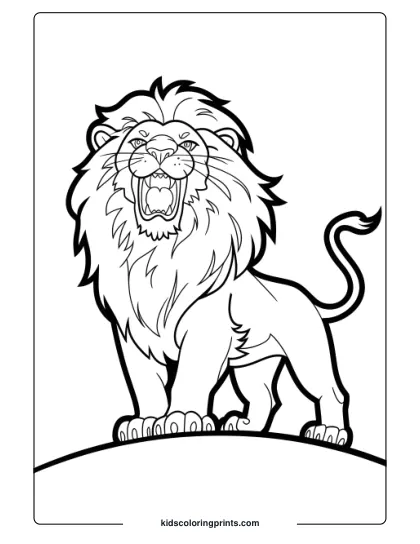 A Majestic Lion Roaring On A Hill, Showcasing Its Strength And Pride In This Exciting Lion Coloring Page For Kids.