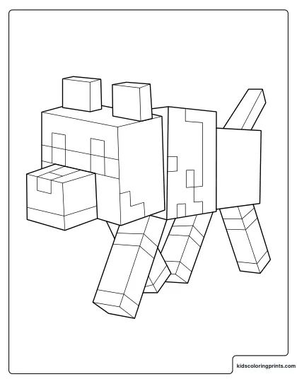 Minecraft Dog Coloring Page Walking Forward With Tail Raised