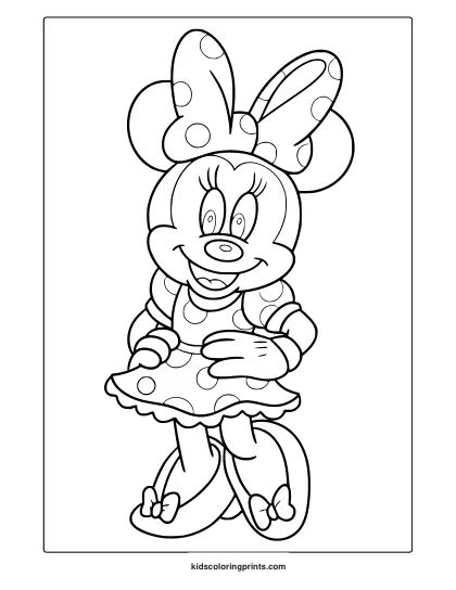 Minnie Mouse Coloring Page Smiling And Standing.