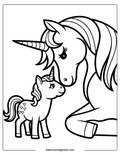Mom And Baby Unicorn Coloring Page