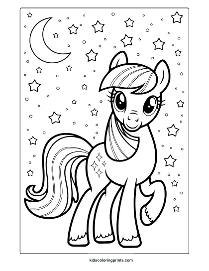 My Little Pony Starlit Sky Coloring Page With A Unicorn And Stars.