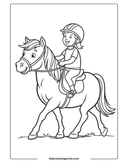 A Kind Pony Carrying A Child, Highlighting A Friendly Ride In This Playful Coloring Page.