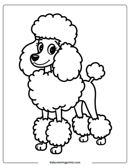 Poodle With Curly Coat Standing Upright With A Cheerful Expression In A Dog Coloring Page.