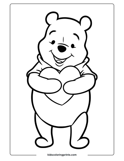 Heartwarming Winnie The Pooh Coloring Page With A Bear Holding A Heart.