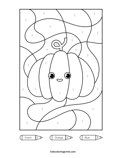 Pumpkin Color By Number Coloring Page With Fun Details To Color In.