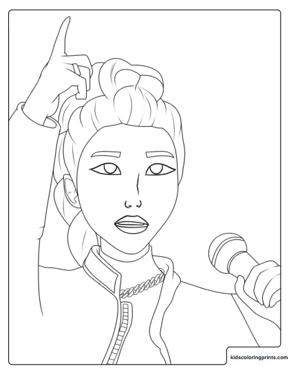 Rumi On Stage Coloring Page Holding A Microphone And Pointing Up