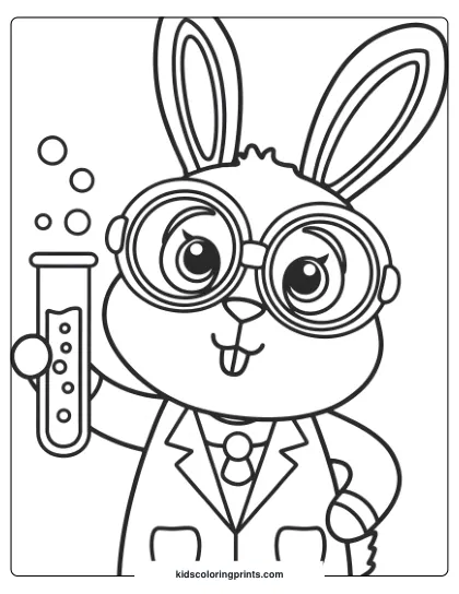 Coloring Page Of A Scientist Bunny With Goggles And A Test Tube, Ideal For Imaginative And Fun Science Scenes.