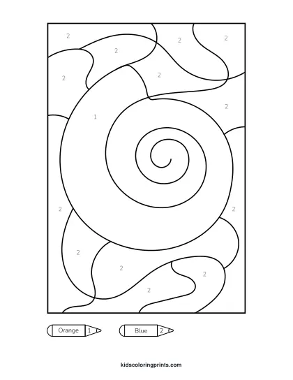 Sea Shell Color By Number Coloring Page With A Spiral Seashell And Smooth Surface Lines In A Natural Layout.