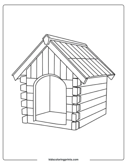 Simple Outline Of A Dog House With A Sloping Roof In A Dog Coloring Page.