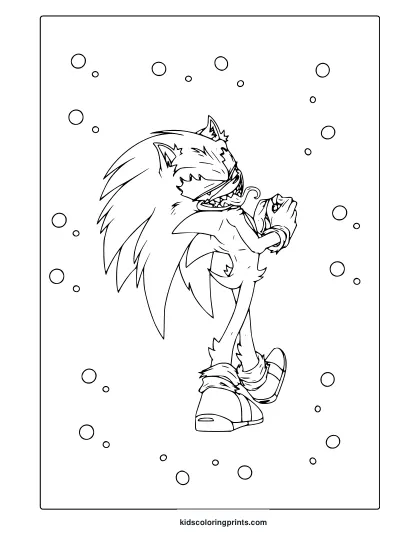 Coloring Page With Sonic Exe In A Dramatic Stance And Eerie Expression.